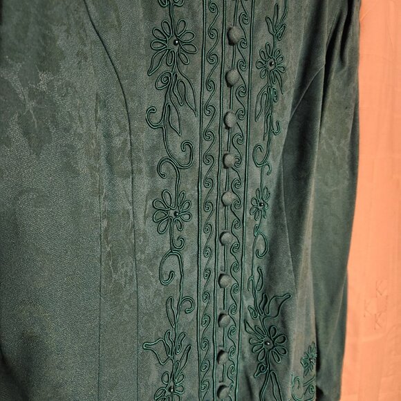 💚 VTG Karin Stevens Teal Skirt Suit Set Embroidered Shoulder Pads 💼 - Picture 6 of 8